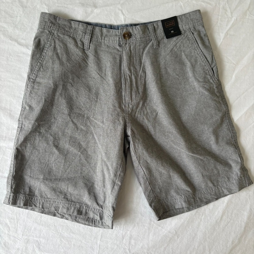 NWT 14th & Union Mens Gray Flat Front Slim Fit Summer Modern Chino Shorts Sz 32